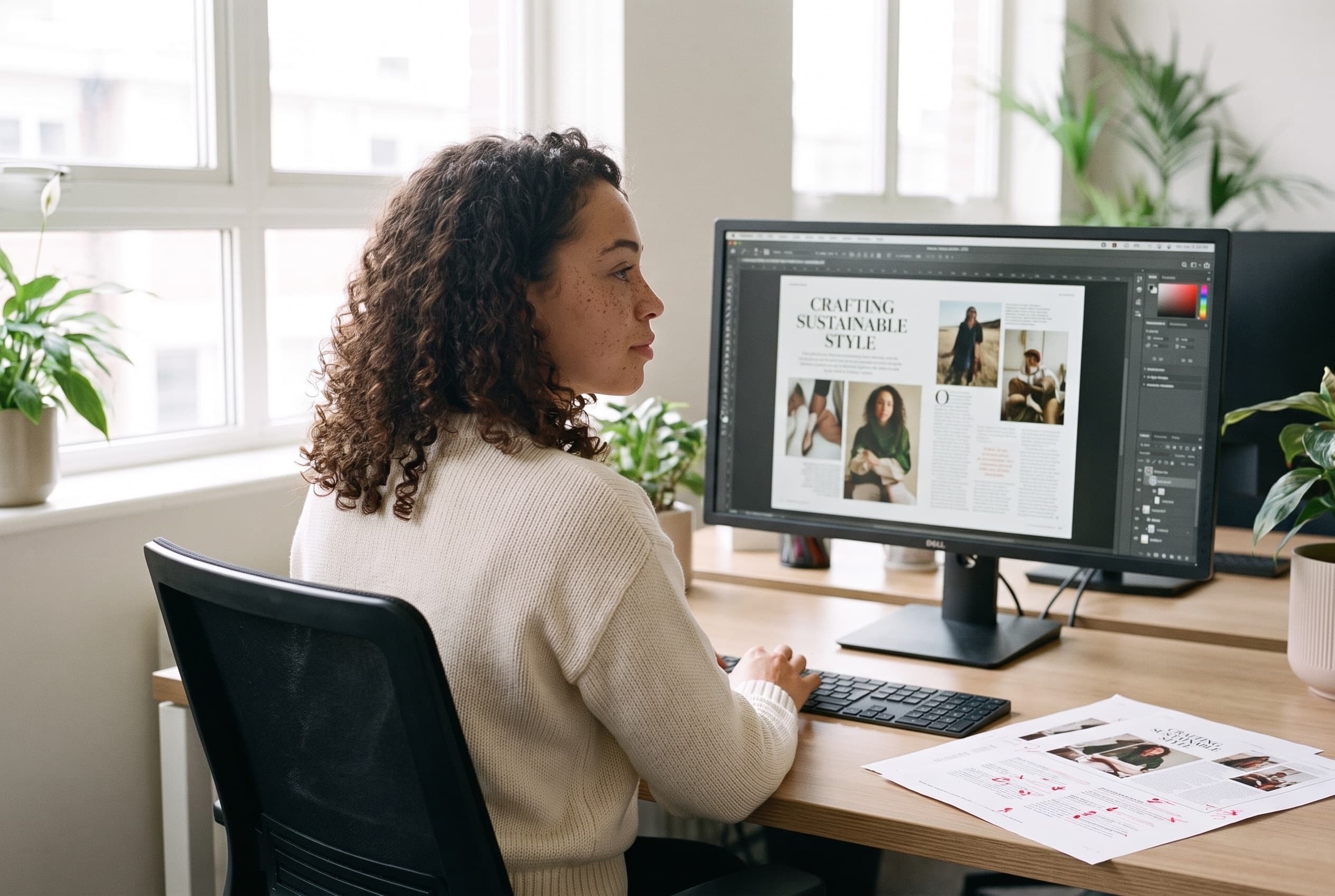 An editor reviewing a sponsored article layout on screen